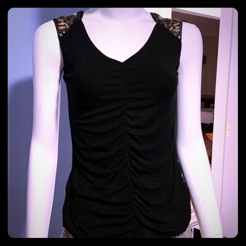 Cache Women’s Black Top with Beading on Shoulders